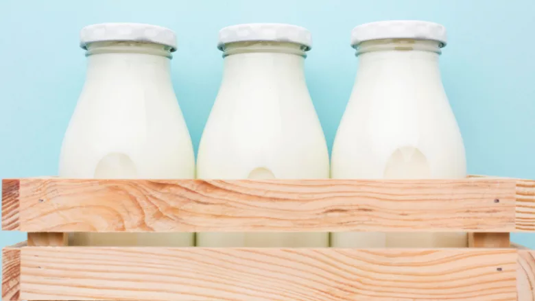 milk bottles in crate