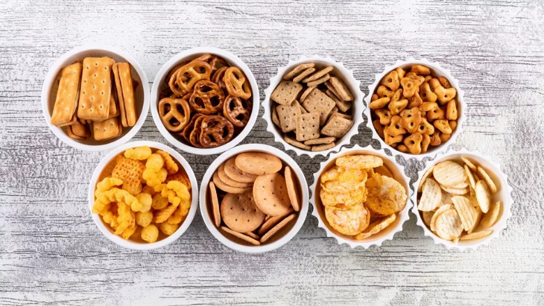 processed chips and crackers