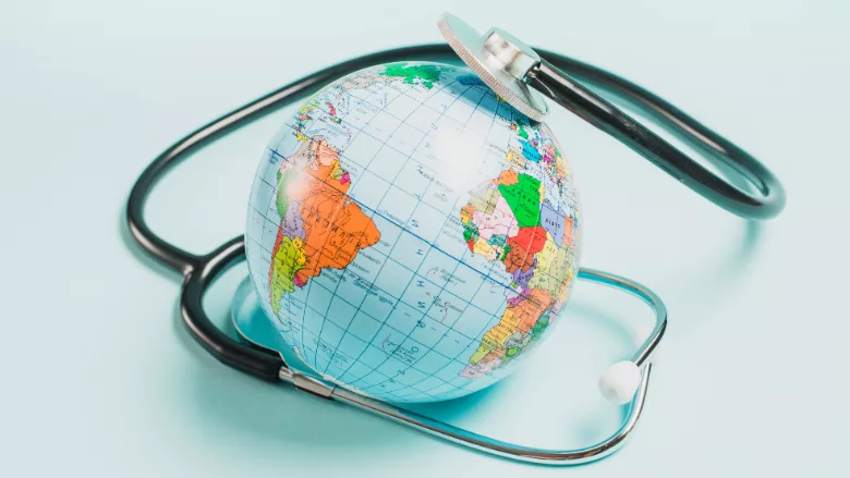 stethoscope and globe