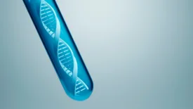 digital illustration of a dna strand within a test tube