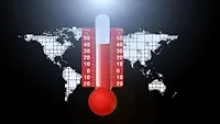 world map and thermometer showing hot temperatures