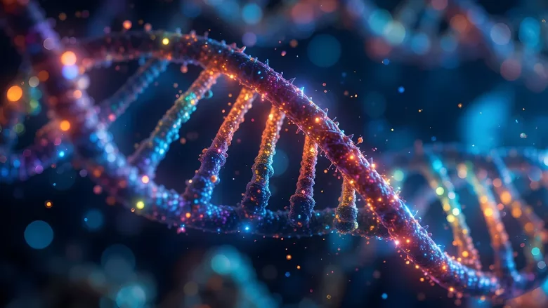 digital rendering of multicolored dna helix