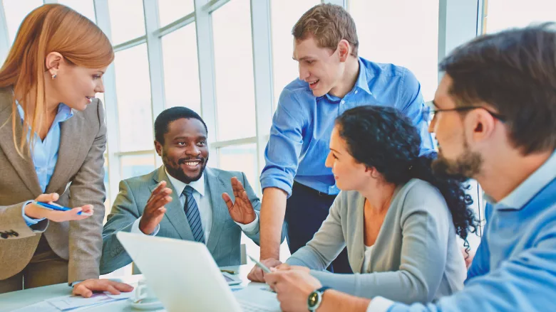 diverse group of experts discussing an idea