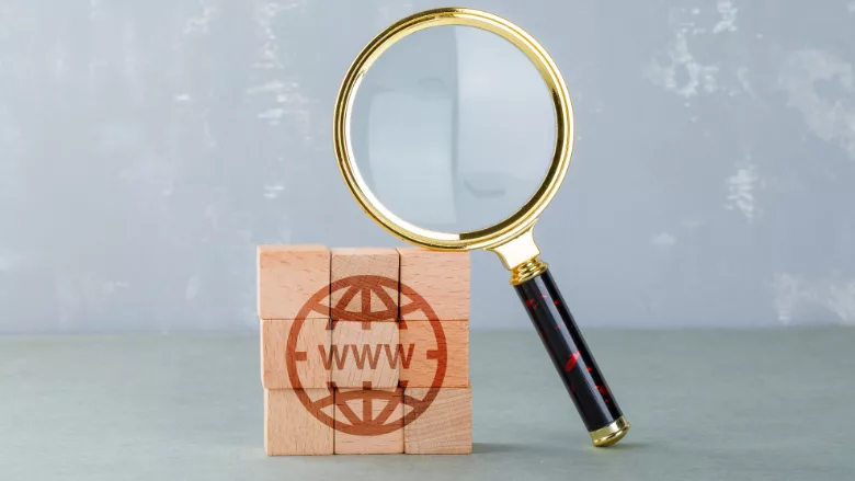magnifying glass and world wide web symbol