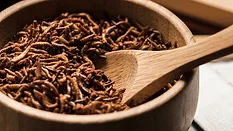 processed edible insects larvae in bowl with spoon