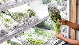 retailer inspecting leafy greens at the store