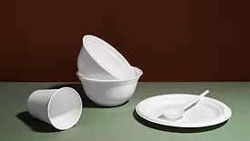 single-use food utensils still life
