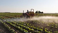 small tractor spraying leafy green row crop_Aleksander Dumała via Pexels.png small tractor spraying row crops
