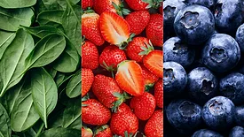 spinach strawberries and blueberries, foods on the 2026 Dirty Dozen