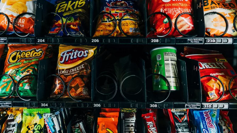 vending machine filled with chips and candy