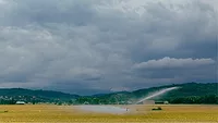 water spraying on agricultural field