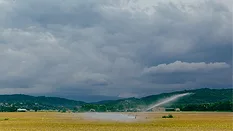 water spraying on agricultural field