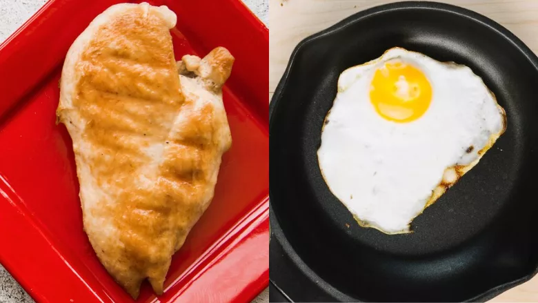 cooked chicken breast and cooked egg