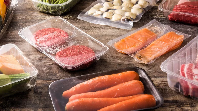 various foods in plastic packaging