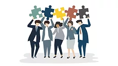 illustration business people holding puzzle pieces.png illustration of business people holding puzzle pieces