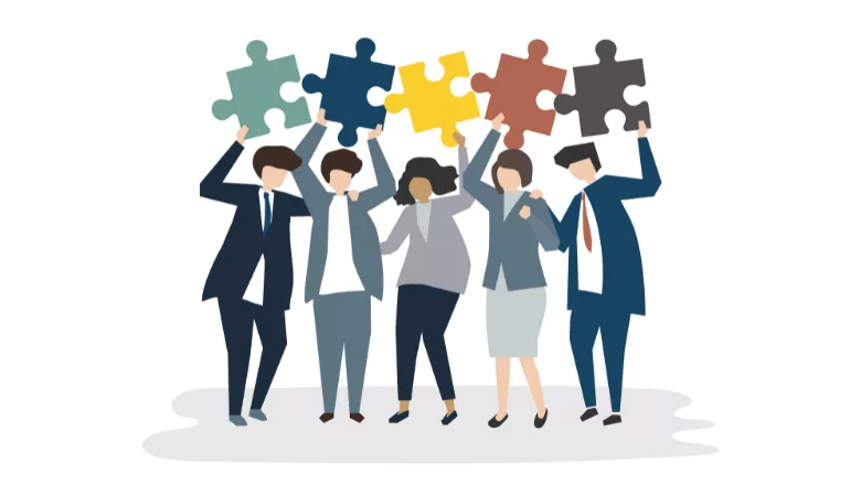 illustration of business people holding puzzle pieces