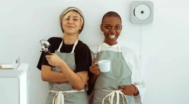 two happy cafe workers