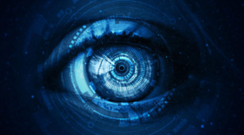 creative visualization of a digital eye (a human eye with digital graphics overlaid)