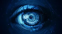 creative visualization of a digital eye (a human eye with digital graphics overlaid)